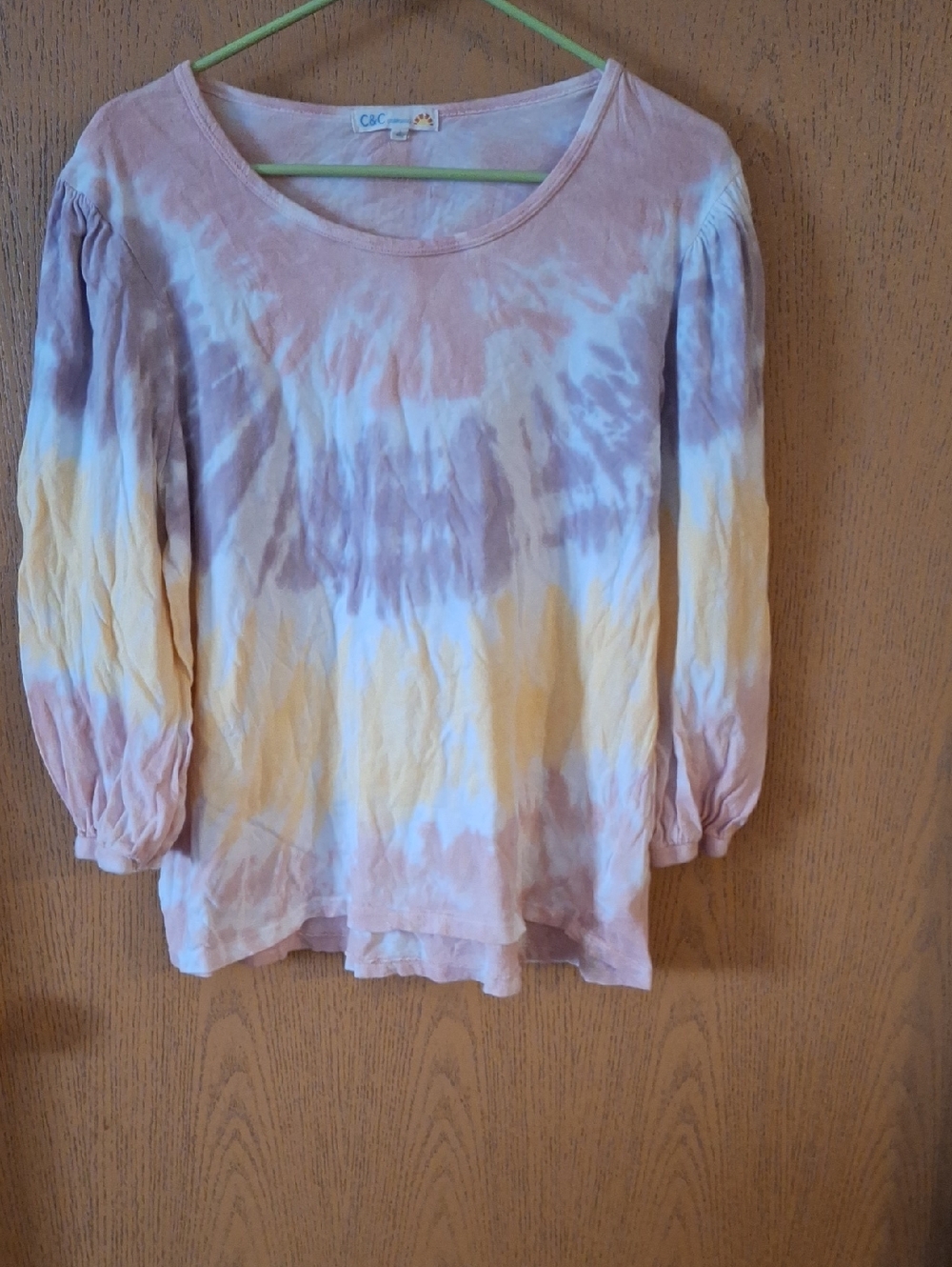 C&C California Pastel Tie-Dye Long Sleeve Scoop Neck Top